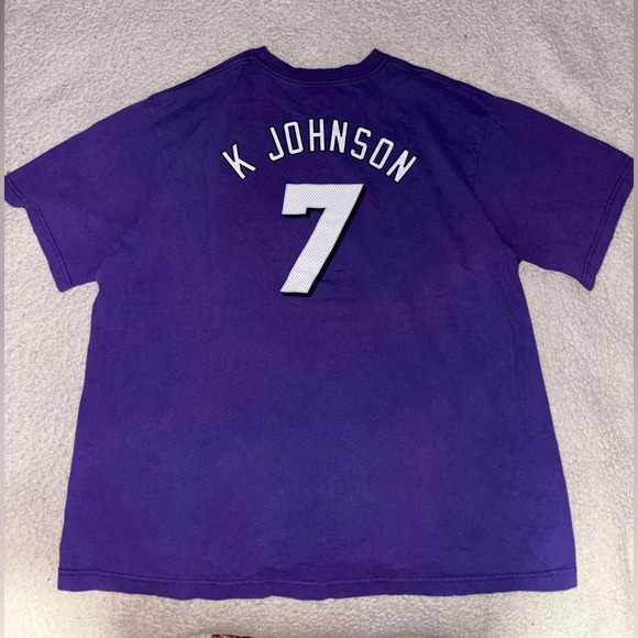 RARE Vintage NBA Player Phoenix Suns #7 K. Johnson Cotton T-Shirt Purple Size XL - Picture 3 of 3
